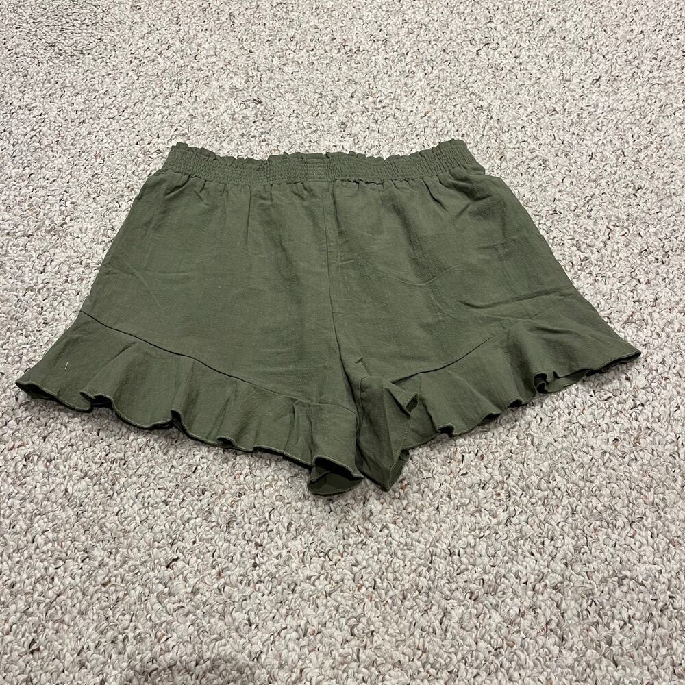 NWT Halara Frill Shirred Ruffle Flowy Shorts Sz L Green Cotton Summer Casual - Picture 4 of 5
